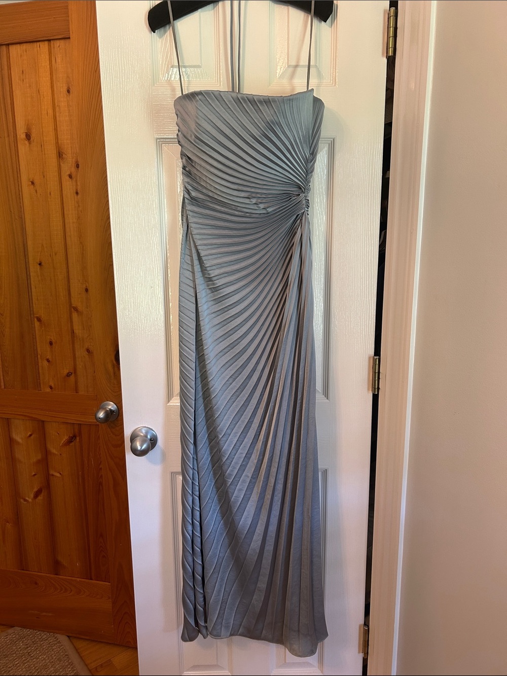 A.L.C. Strapless Pleated Silver-Grey Evening Gown